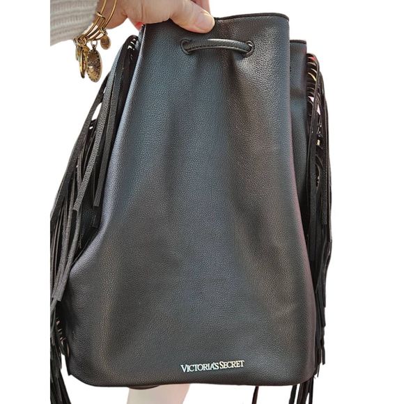 Victoria\'s Secret Black Leather Fringe Back Pack Bag Shoulder main image 6